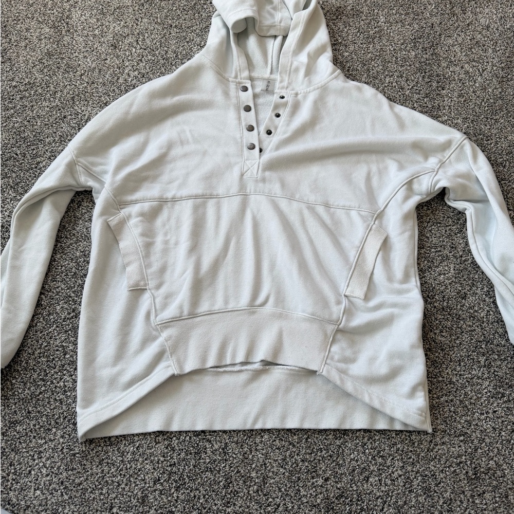 Cozy Snap-Front Hooded Pullover Sweatshirt - Light Gray